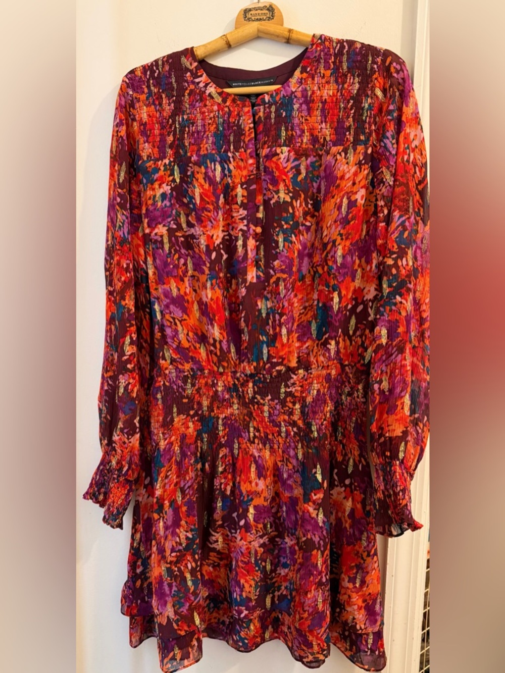 White House Black Market Multicolor Abstract Floral Long Sleeve Dress